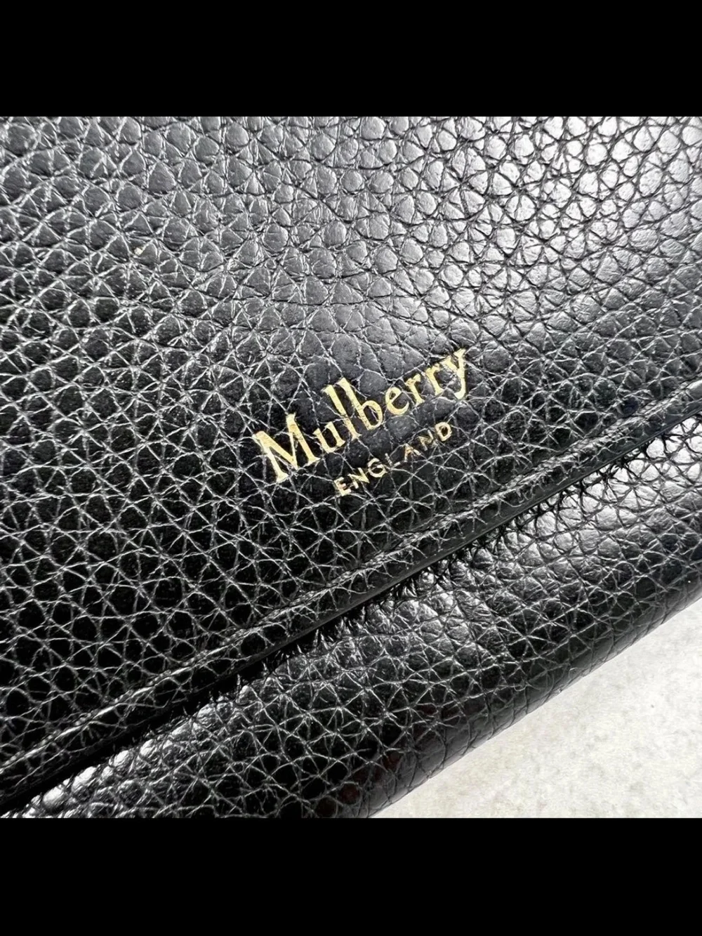 Mulberry Black Pebbled Leather Card Holder with Gold Key Ring